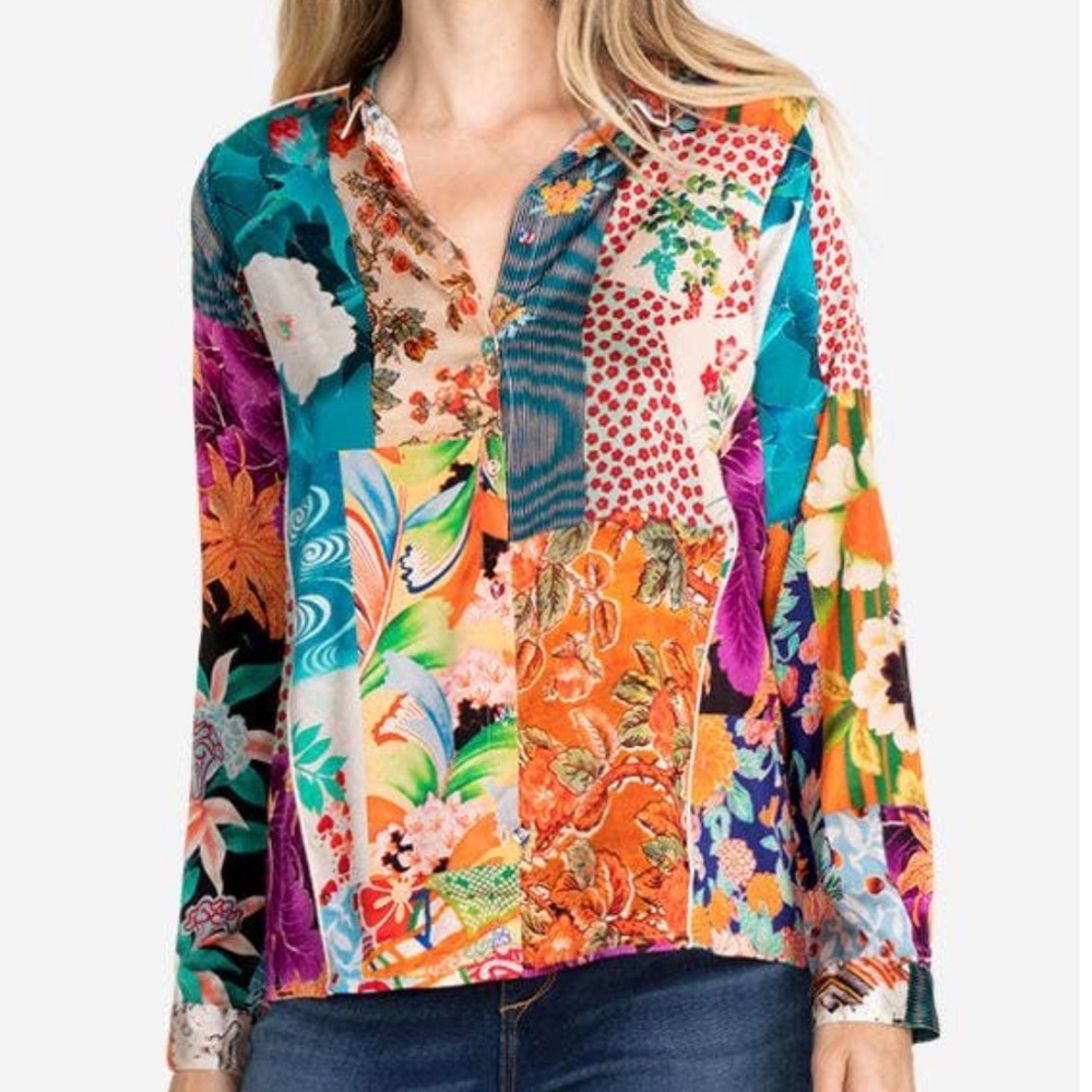 Johnny Was SILK blend BLOUSE NWOT
